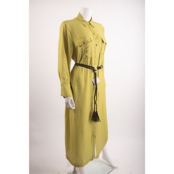 Zara Womans Shirt Dress Size M Lime Green Belted Button front 3897/054 NWT - Picture 2 of 6